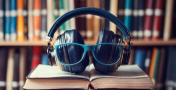 livre casque audio et lunettes